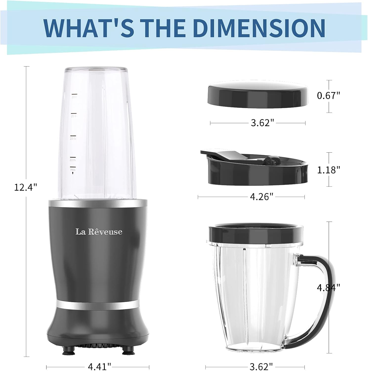 La Reveuse Personal Size Blender 250 Watts Power for Shakes Smoothies Seasonings Sauces with 1 Piece 15 oz Cup,1 Piece 10 oz Mug,BPA-Free (Black)