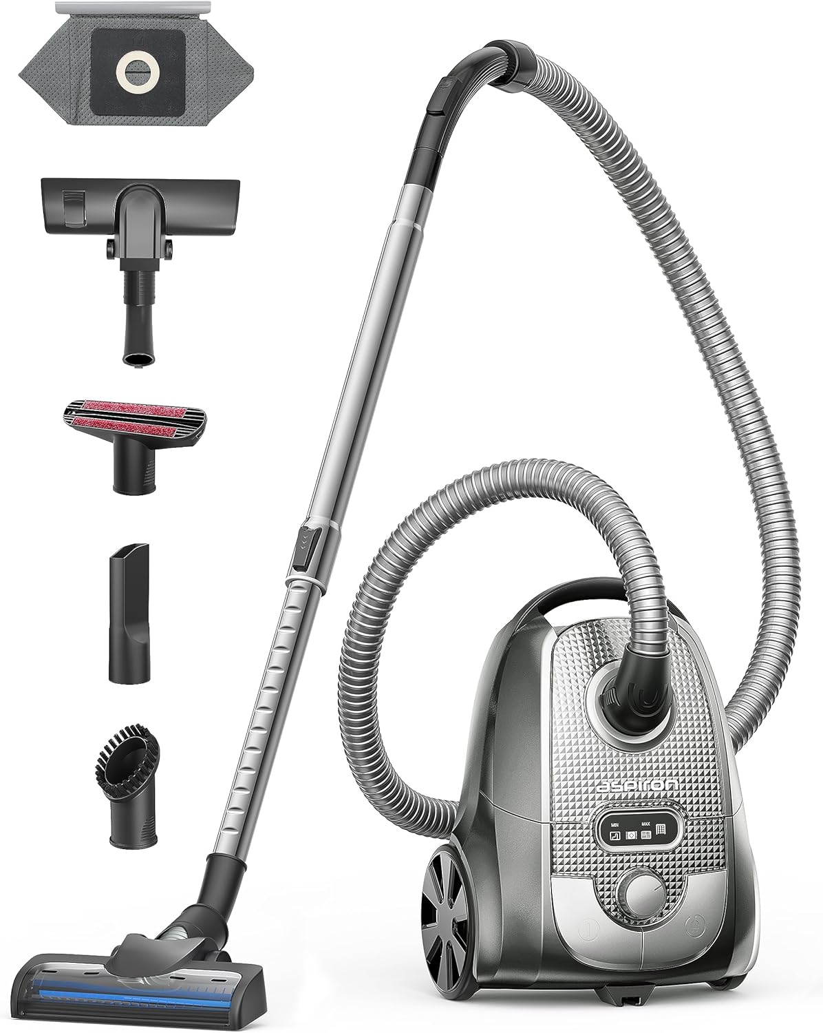 Aspiron Bagged Canister Vacuum Cleaner, Grey