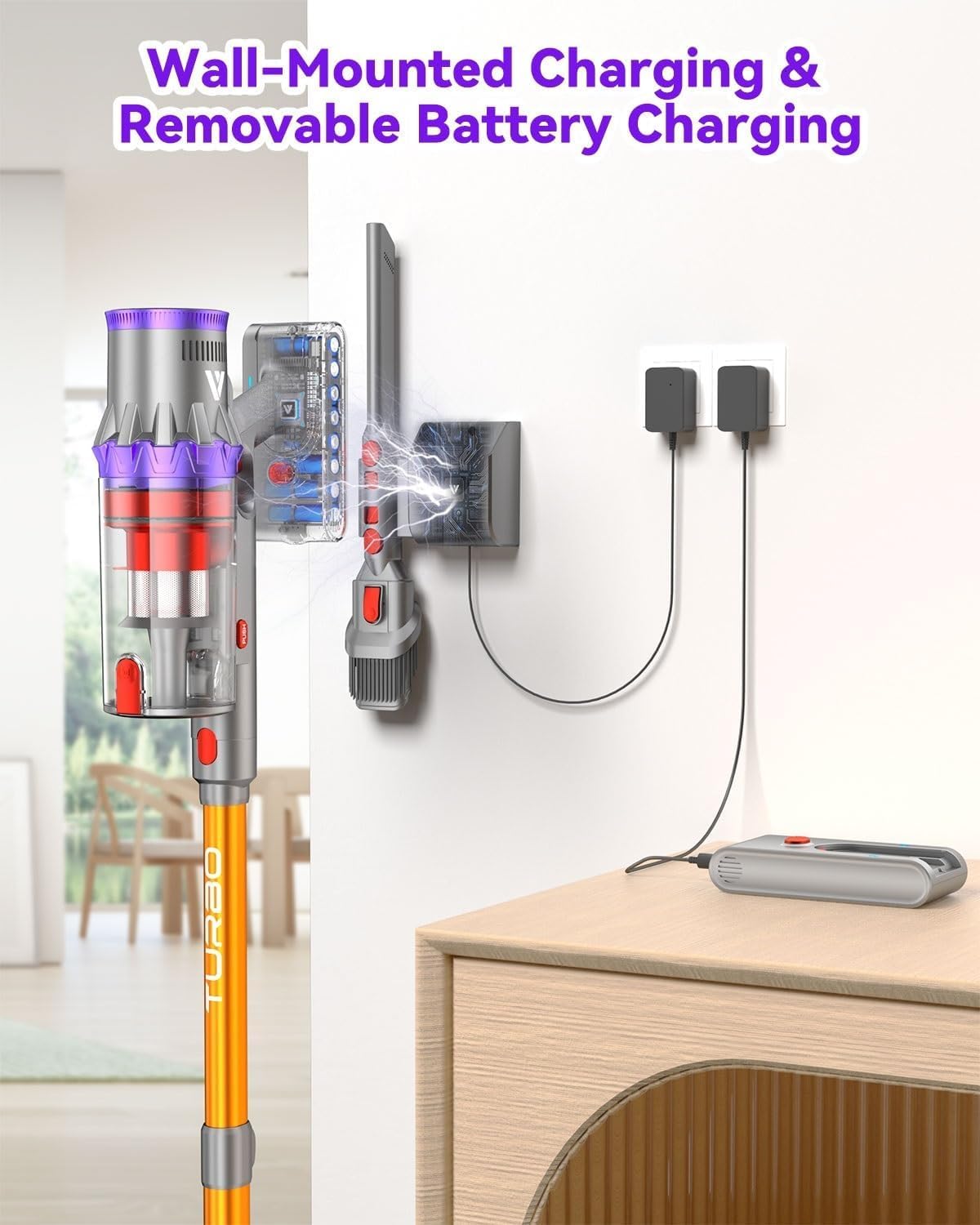 Coovy SU7 Cordless Vacuum Cleaner 580W 50Kpa 80 Minutes Runtime Stick Vacuum with Touch Screen Anti-Tangle Wireless Powerful Lightweight LED Vac for Home Pet Hair Carpet Hardwood, Gold