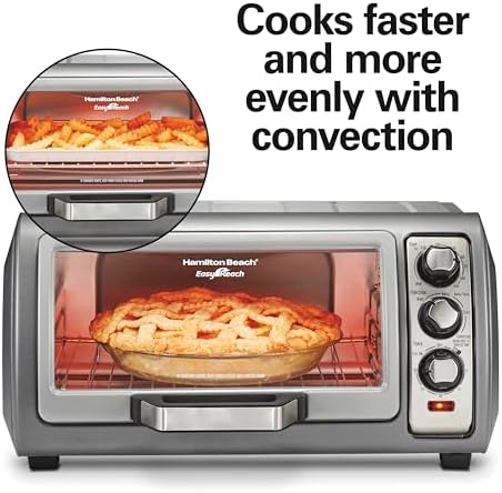 Hamilton Beach 6 Slice Convection Toaster Oven With Easy Reach Roll-Top Door, Bake, Broil & Toast Functions, Auto Shutoff, Silver (31123DA)