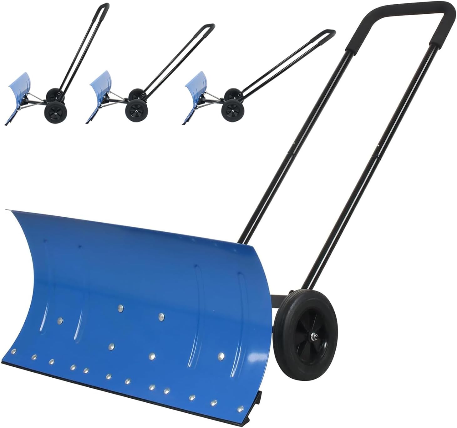 Snow Shovel Pusher, 29.13-inch Metal Snow Pusher with Wheels for Driveway, Adjustable Angle and Height Snow Pusher Shovel for Sidewalks, or Parking Lots