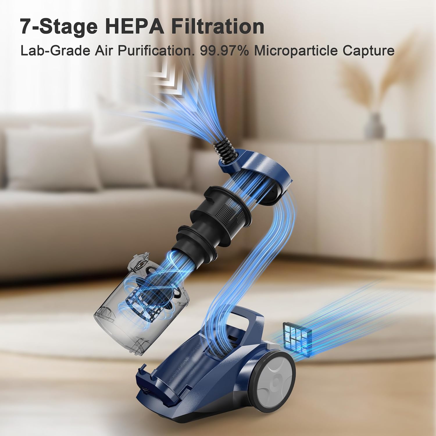 Canister Vacuum Cleaner 45KPa Power Bagless Canister Vacuums for Home with 5 Tools 4.5QT Dust Cup Double HEPA Filter Lightweight Multi-Surface Vacuum Cleaners for Carpet Hard Floor Pet Hair