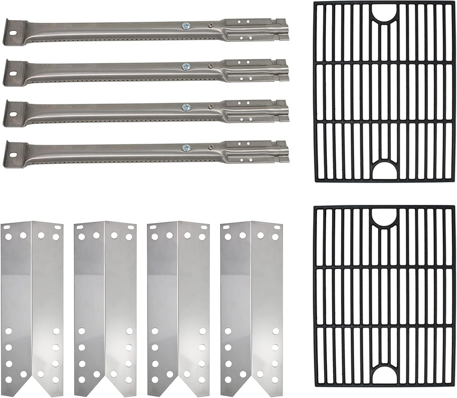 4 BBQ Gas Grill Tube Burner, 4 Heat Shield Plate Tent & 2 Cooking Grates Replacement Parts for Kenmore 122.16641901 - Compatible Barbeque Stainless Grid, Steel Pipe Burners & Flame Tamer