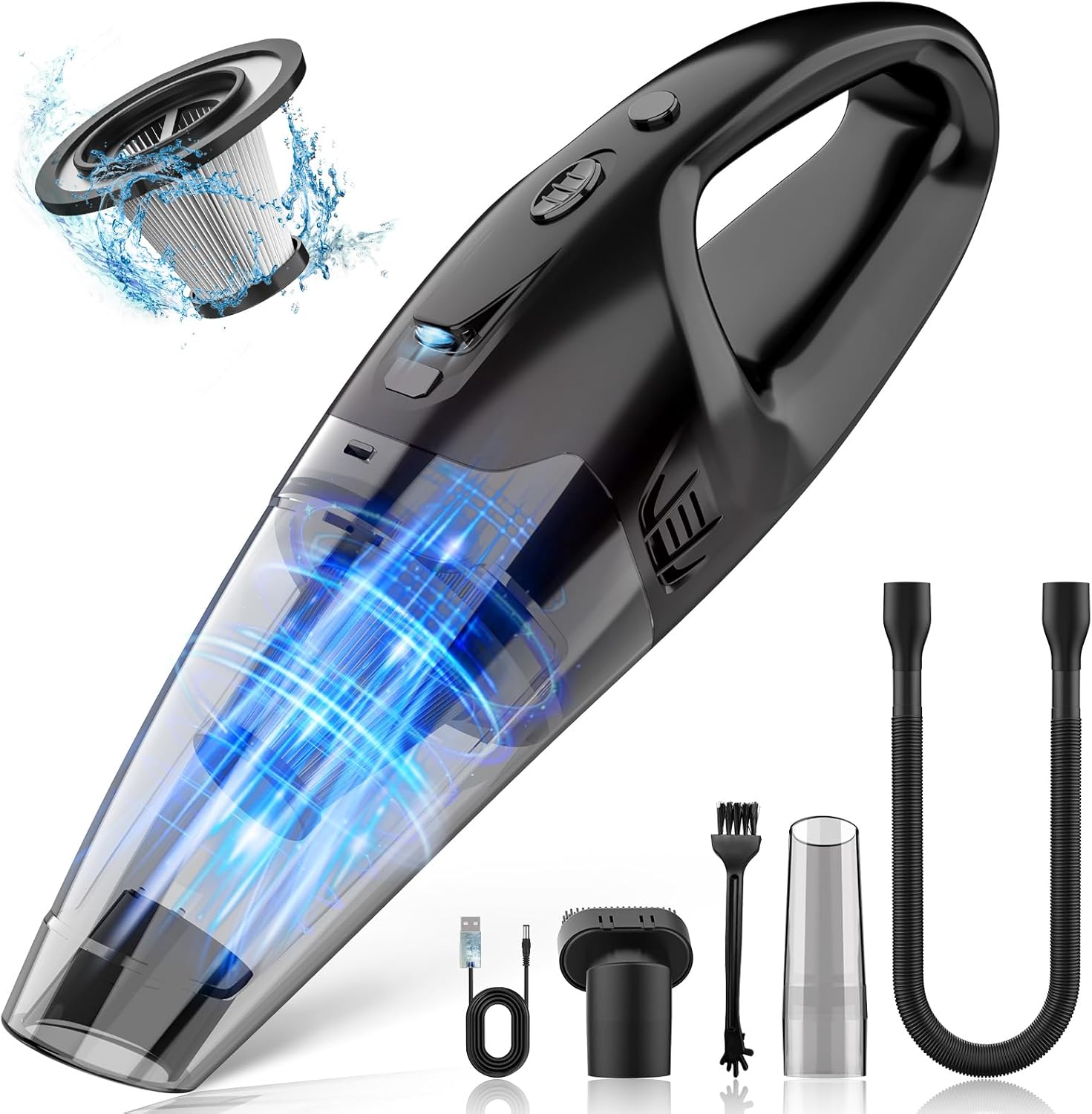 Handheld Vacuum Cordless Rechargeable 3-in-1, Car Vacuum Portable Cordless with USB Charge, Handheld Vacuum with LED Light, HEPA Filter, 1.65LBs Lightweight Vacuum Cleaner for Dust, Pet Hair