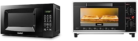 COMFEE' EM720CPL-PMB Countertop Microwave Oven, 0.7cu.ft, 700W, Black & Mini Countertop Toaster Oven, 2-Knobs Easy to Control with Timer-Bake-Broil-Toast Setting, 1000W, Black