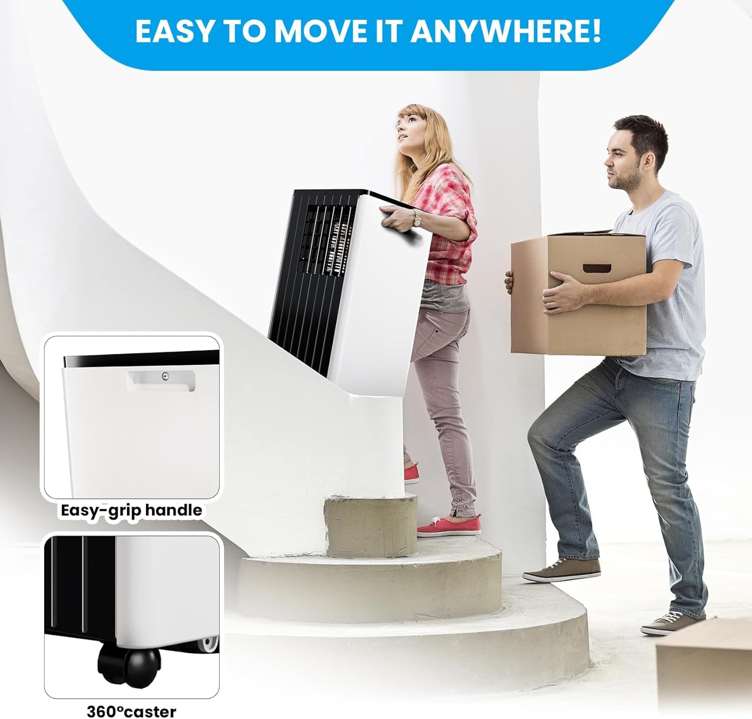 8000 BTU Portable Air Conditioner for Rooms Up to 350 Sq.Ft - Fan, Dry, Remote Control, Sleep Mode