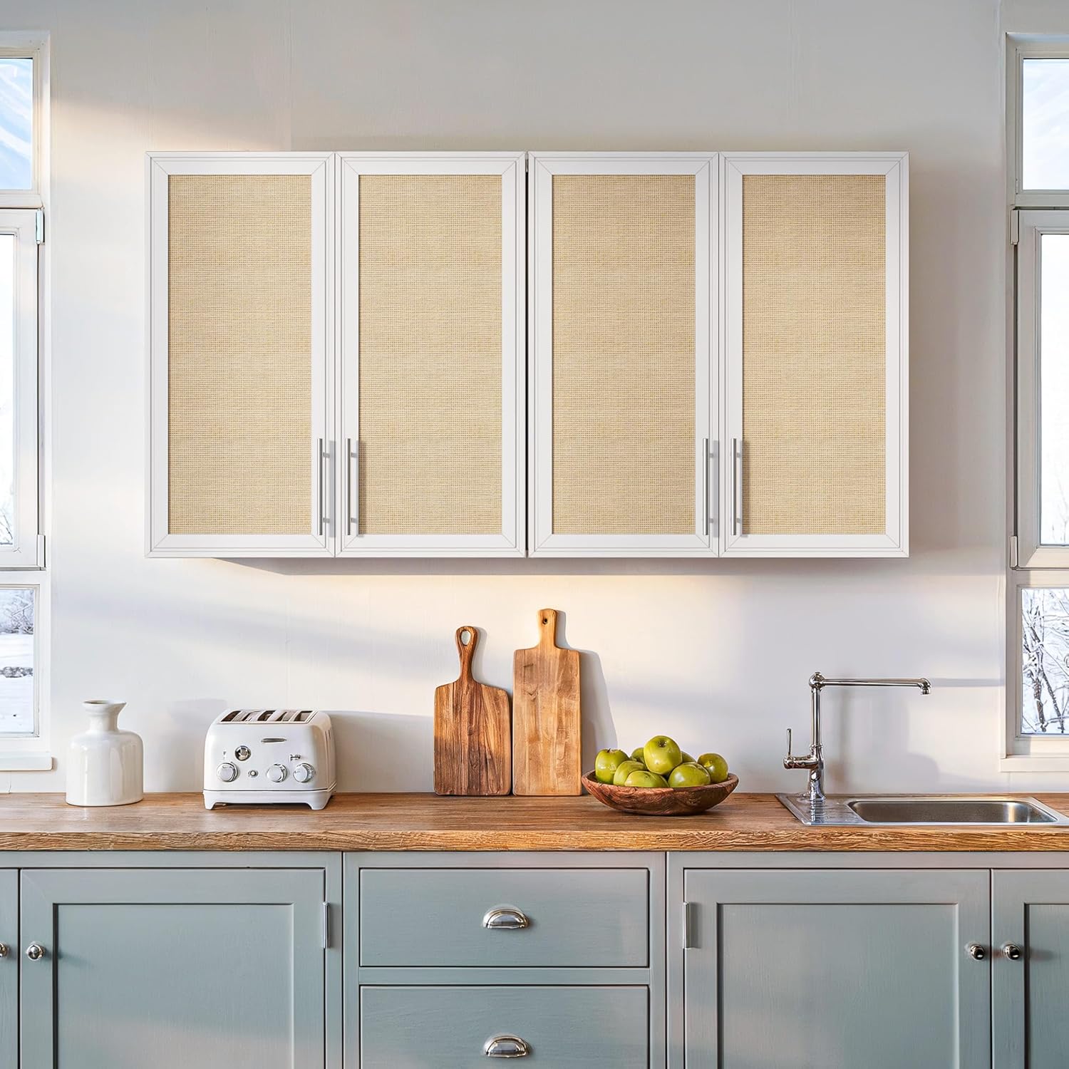 29.5’’ Laundry Room Cabinets, Wall Mounted Cabinet with Rattan Doors and Adjustable Shelf, Kitchen Wall Cabinet, Bathroom Wall Cabinet, Upper Cabinet for Laundry, White