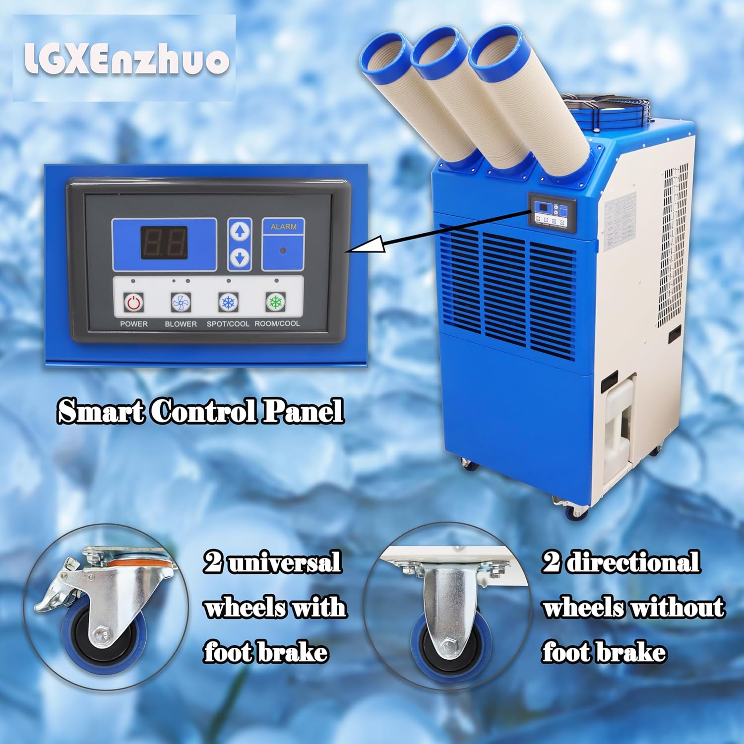 220V Industrial Air Conditioner Portable Industrial Cooling Unit 22178 BTU/h Three-Tube 14L Tank for Hospitals Workshops Events 2400W