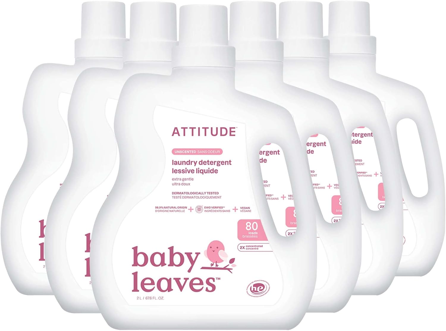 ATTITUDE Baby Laundry Detergent Liquid, EWG Verified, Safe for Baby Clothes, Infant, Newborn, Vegan, Naturally Derived Washing Soap, HE Compatible, (Pack of 6)