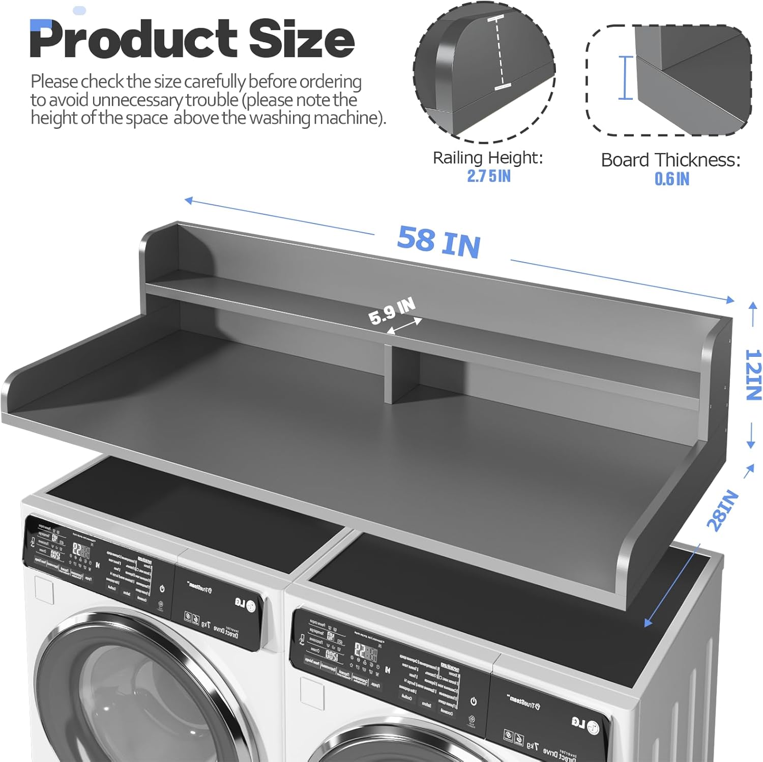 2-Tier Washer and Dryer Countertop with 2.75