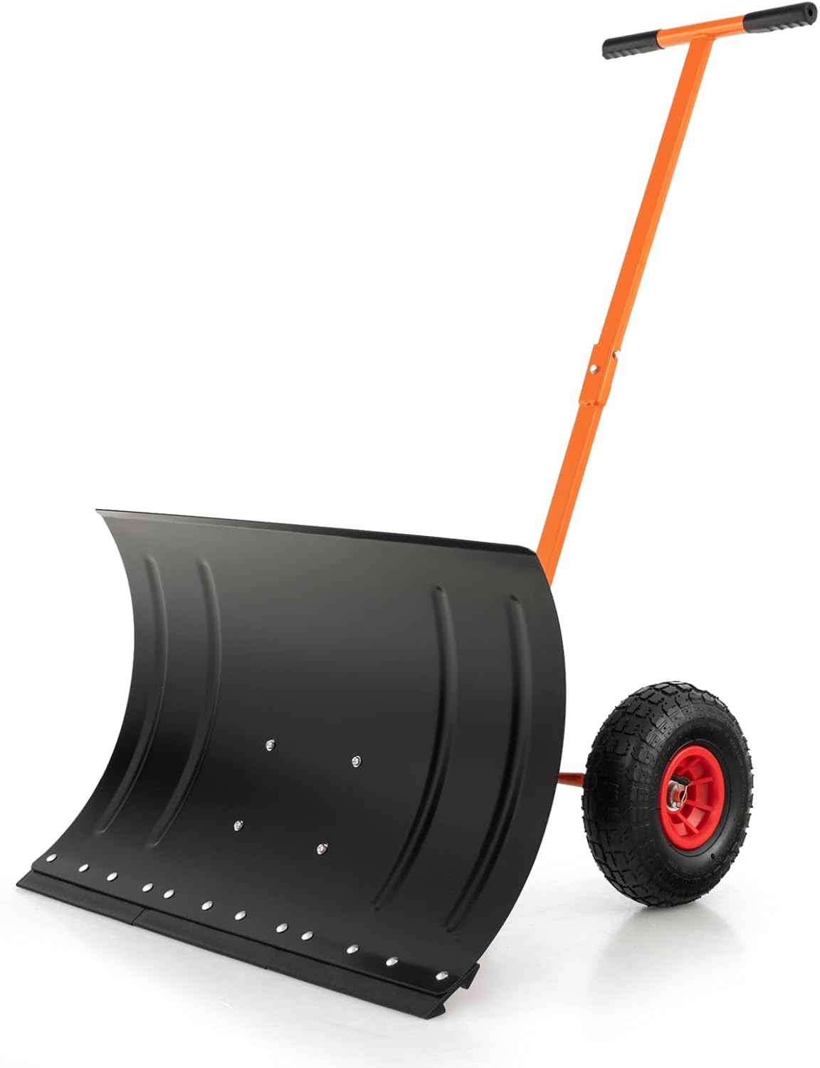 Goplus Snow Shovel for Driveway, Snow Plow w/ 29”x 19.5”(Extra High) Steel Blade, Heavy-Duty & Height Adjustable, Efficient Snow Removal Pusher for Doorway, Sidewalks