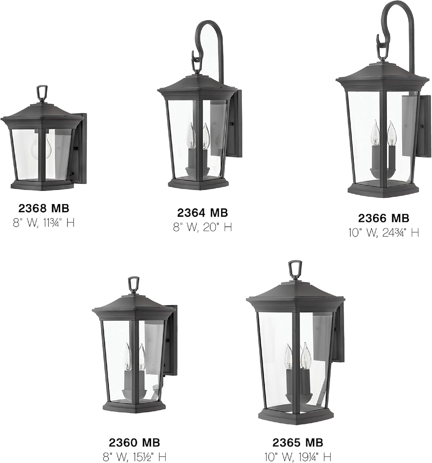 Hinkley Bromley Medium LED Wall Mount Lantern, Museum Black, 120V – Add Security to Porches, Patios, Exterior Spaces with Durable LED Outdoor Lighting, Includes 2-5w Cand. LED Lamps, 2364MB-LL