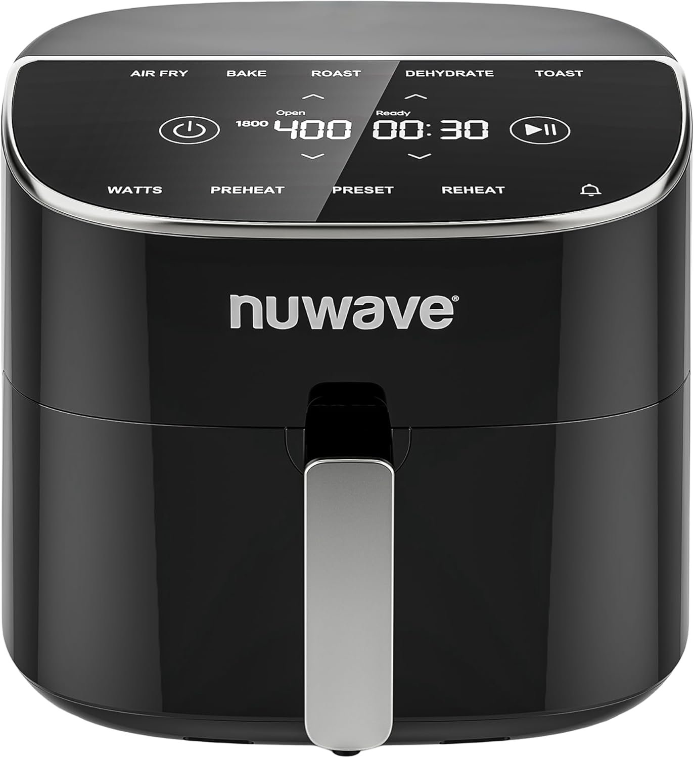 Nuwave Brio Plus 8 Qt Air Fryer, PFAS Free, New & Improved, Digital Touch Screen, Cool White Display, 50°F~400°F in Precise 5°, 5 Cook Functions, 100 Presets & 50 Memory, 3 Wattages 700, 1500, 1800
