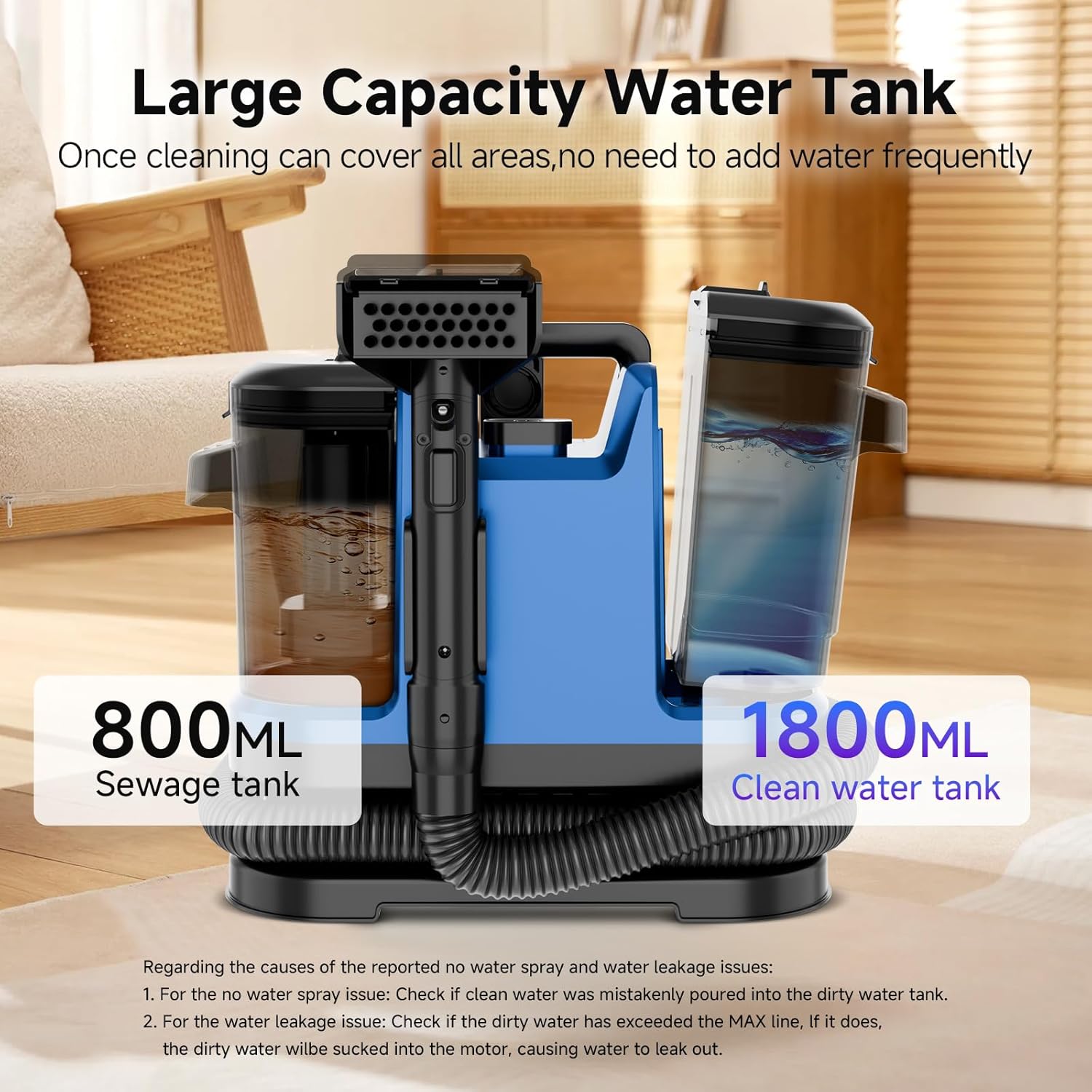 Portable Spot Cleaner Machine for Carpet and Upholstery - 18Kpa Carpet Cleaner with Dual BrushHeads, Easy Move, Cleaning Machine for Furniture, Couch, Stairs, Car and Pet Stain, Blue