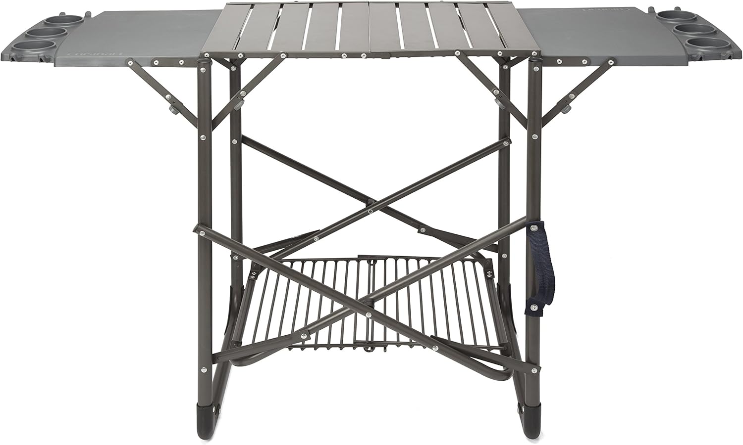 Cuisinart Take Along Grill Stand, Lightweight Portable Folding Table with Side Tables, Cup Holders, Tool Hooks and Storage Shelf, Collapsible Table, No Assembly Required for BBQs and Camping