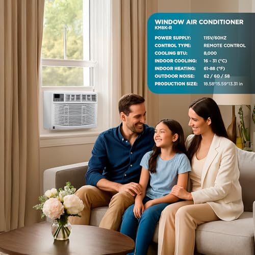 Kenmore KM10K-R 10,000 BTU Window Air Conditioner for Large Rooms up to 450 Sq. Ft. – Quiet Cooling, Remote Control, Easy Install, Energy Efficient, Digital Display, 3 Fan Speeds, Washable Filter