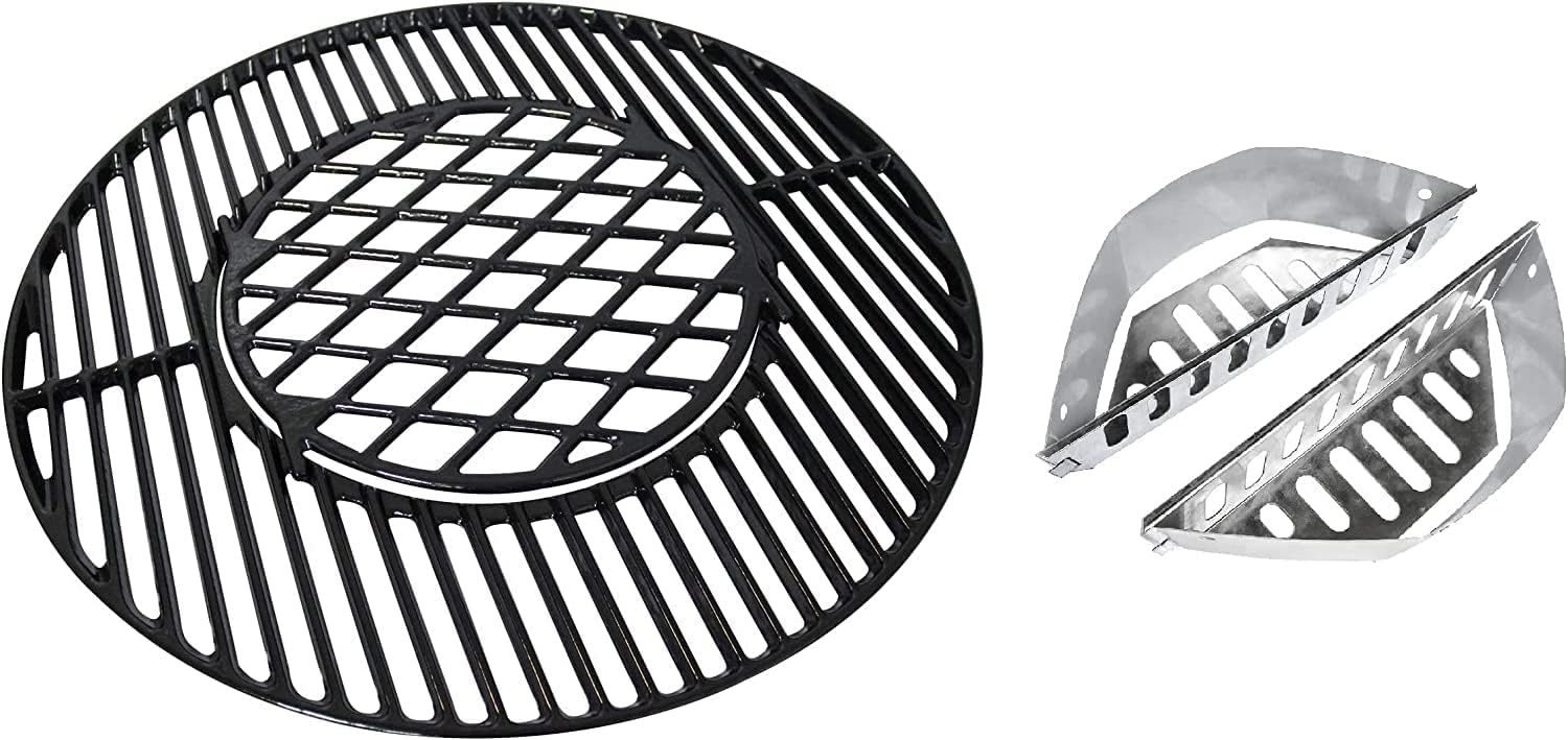 Hongso 8835 21.5 Inch Porcelain Coated Round Grill Grates and Char-Basket Charcoal Briquet Holders for 22 Inch Weber Original Kettle Premium Charcoal Grill 22'' Smokers