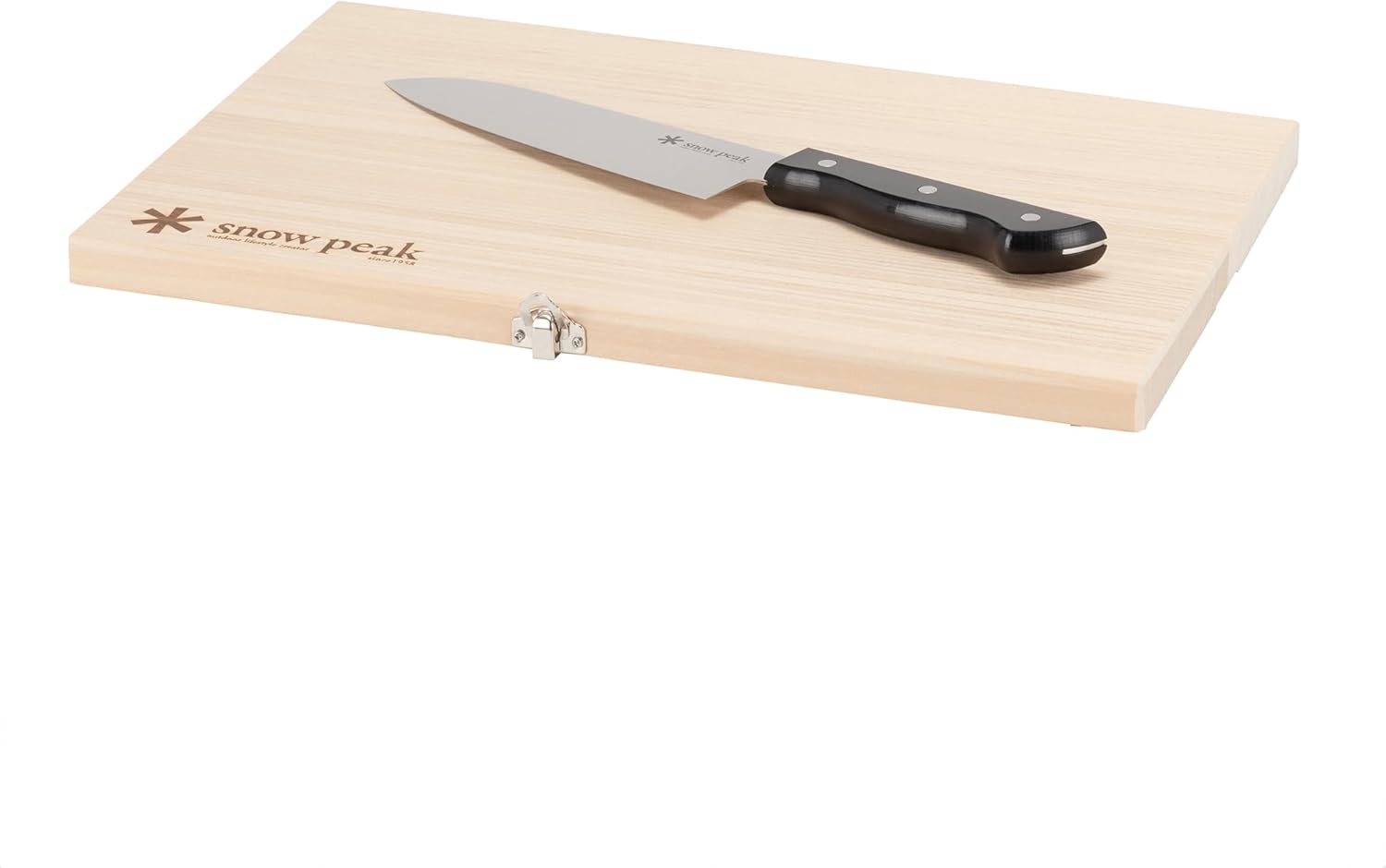 Snow Peak Cutting Board and Knife Set, Chopping Block, Foldable, Natural Birch Wood, Stainless Steel Knife, Camping, Picnic, Large