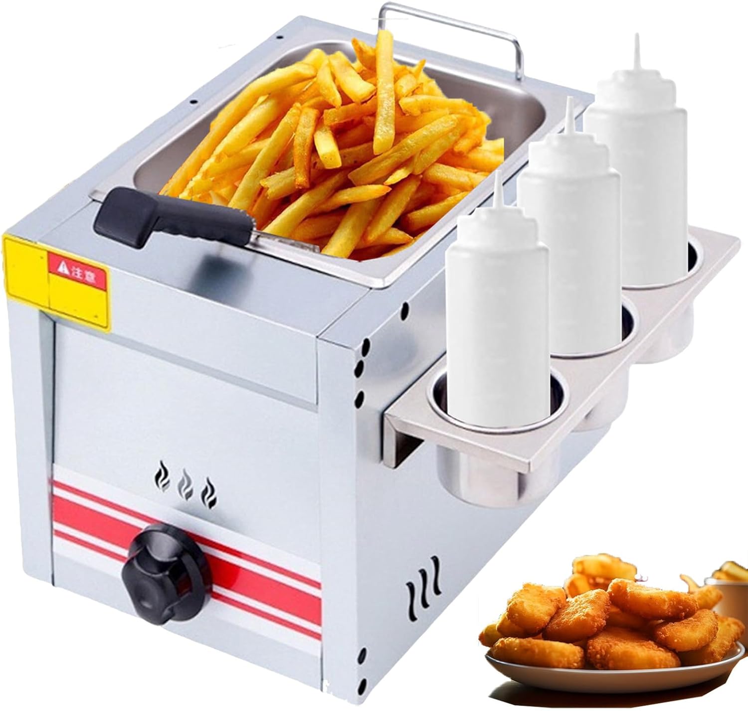 Commercial Stainless Steel Gas Fryer with Removable Basket, Temperature Control, Large Capacity - Perfect for Home Kitchen Dining & Outdoor & Commercial Use, Easy to Clean,
