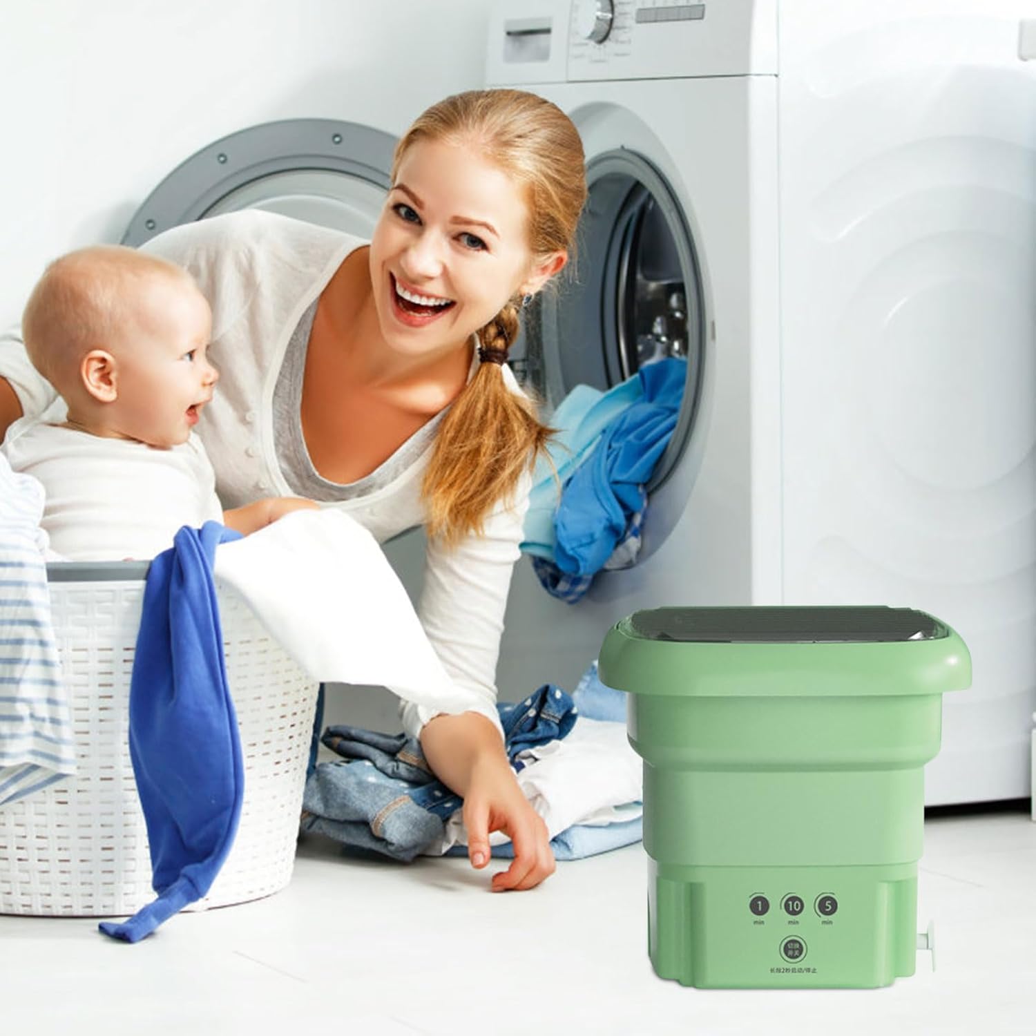 Portable Washing Machine, High Capacity Mini Washer, Foldable Washing Machine with Spin, for Baby Clothes, Underwear or Small Items, Apartment, Dorm, Camping, RV Travel laundry- Gift Choice (Green)
