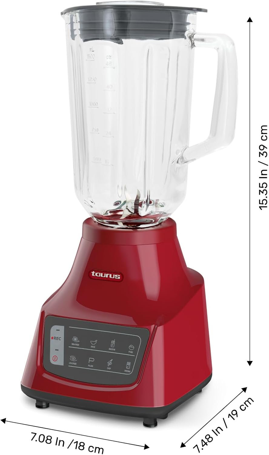 TAURUS GRANDEUR TOUCH REC | Super touch blender with programmable function | 800W | Glass jug 1.5 L | Turbo and pulse function | 5 pre-programmed functions | Stainless steel blades