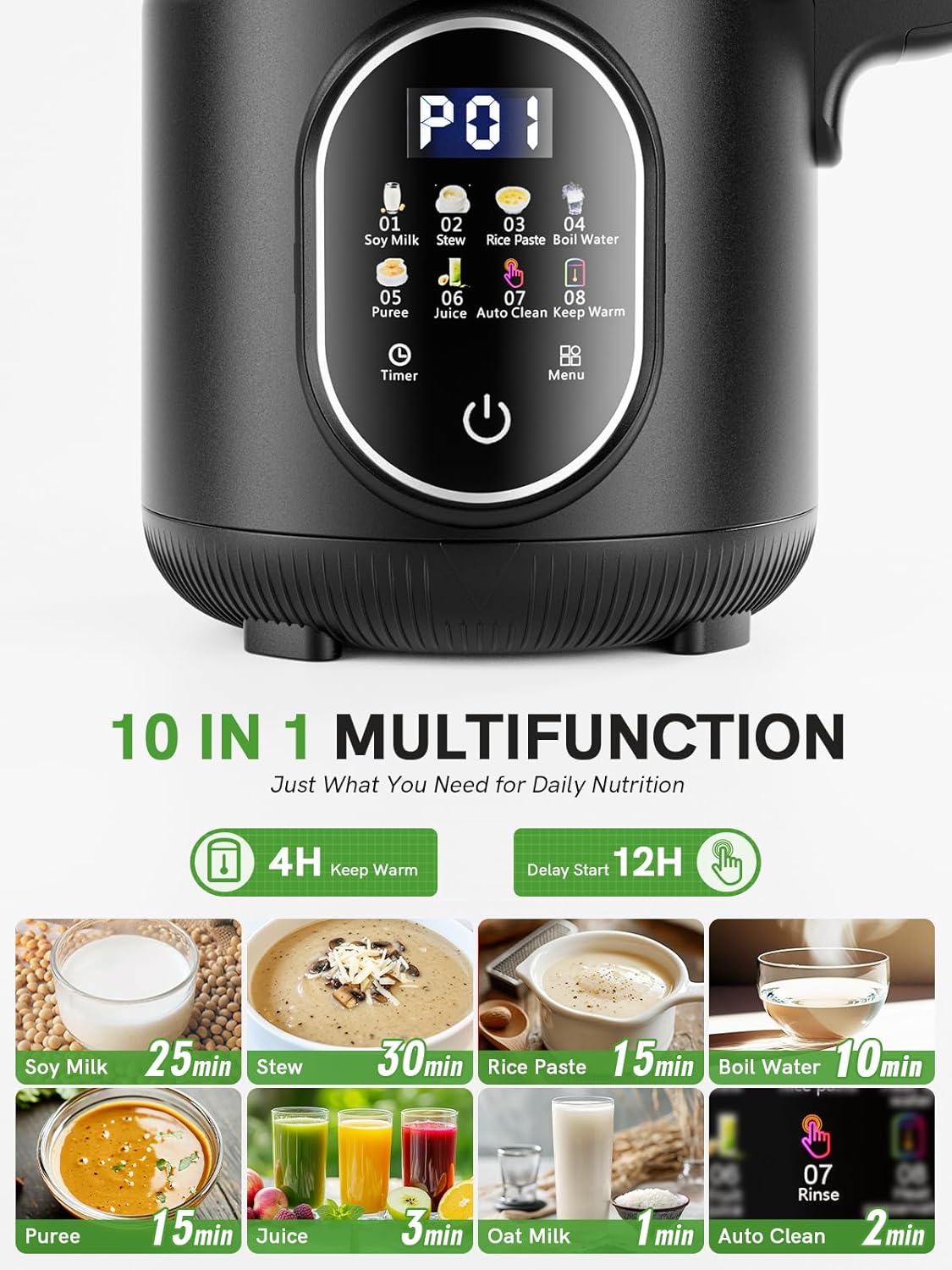 Upgraded 55oz Nut Milk Maker Machine & Blender, 10-in-1 Homemade Soy Milk Maker with 20 Blades, Plant-Based Almond Oat Milk Maker with Auto Clean, Delay Start, Boil Water, Keep Warm, 5-6 Cups, Black