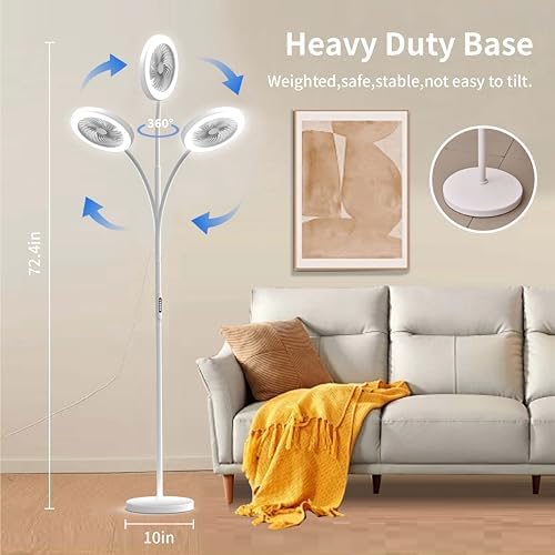 Pedestal Fan for Bedroom, Floor Lamp with Fan RGB 18w/1500lm, 3-Speed Stand Fan Stepless Adjustable 3000K-6000K Color and Dimmer, Remote and Button Control, Adjustable Gooseneck Gloor Lamp
