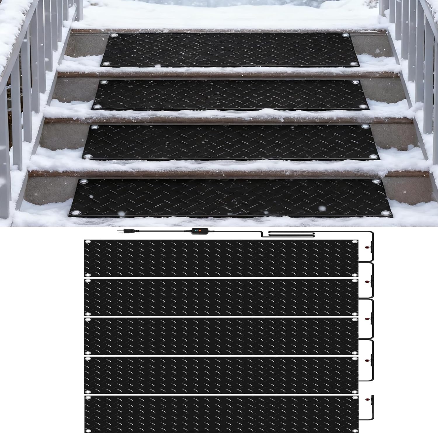Heated Snow Ice Melting Mats No-Slip Heated Outdoor Mats Melts Up to 3 Inches/H and Ice with 6 Ft Power Cord for Winter Snow Removal Stairs Steps Driveway Walkway Decks Sidewalk
