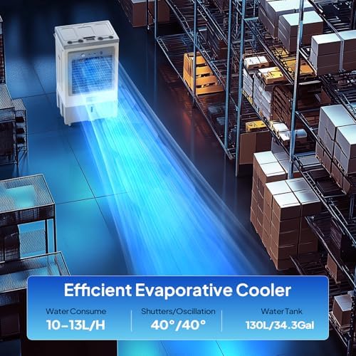ROVSUN 9000CFM Commercial Portable Air Cooler, 34.3Gal/130L Evaporative Swamp Cooler, 3-IN-1 Cooling Fan with 3 Speeds, 4 Ice Packs, Humidifying Oscillating Fan for Shop, Factory, Garage