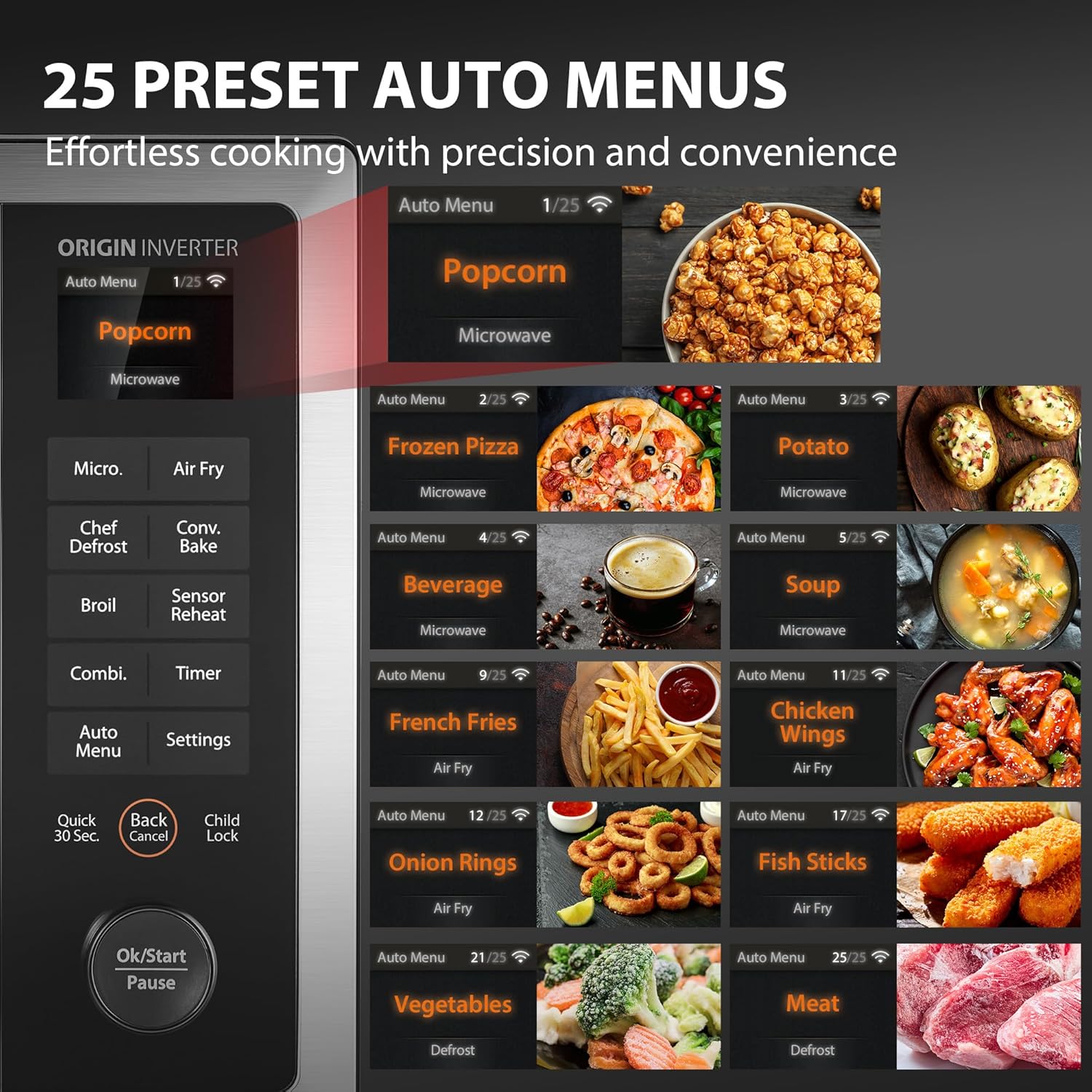 TOSHIBA OptiChef Air Fryer Combo Countertop Microwave Oven with 2.4-Inch Color Screen, Origin Inverter Technology, Smart Sensor, Compatible with Alexa, 1100W, 1.3 Cu.Ft, Silver ML2-STC13SAIT(SS)