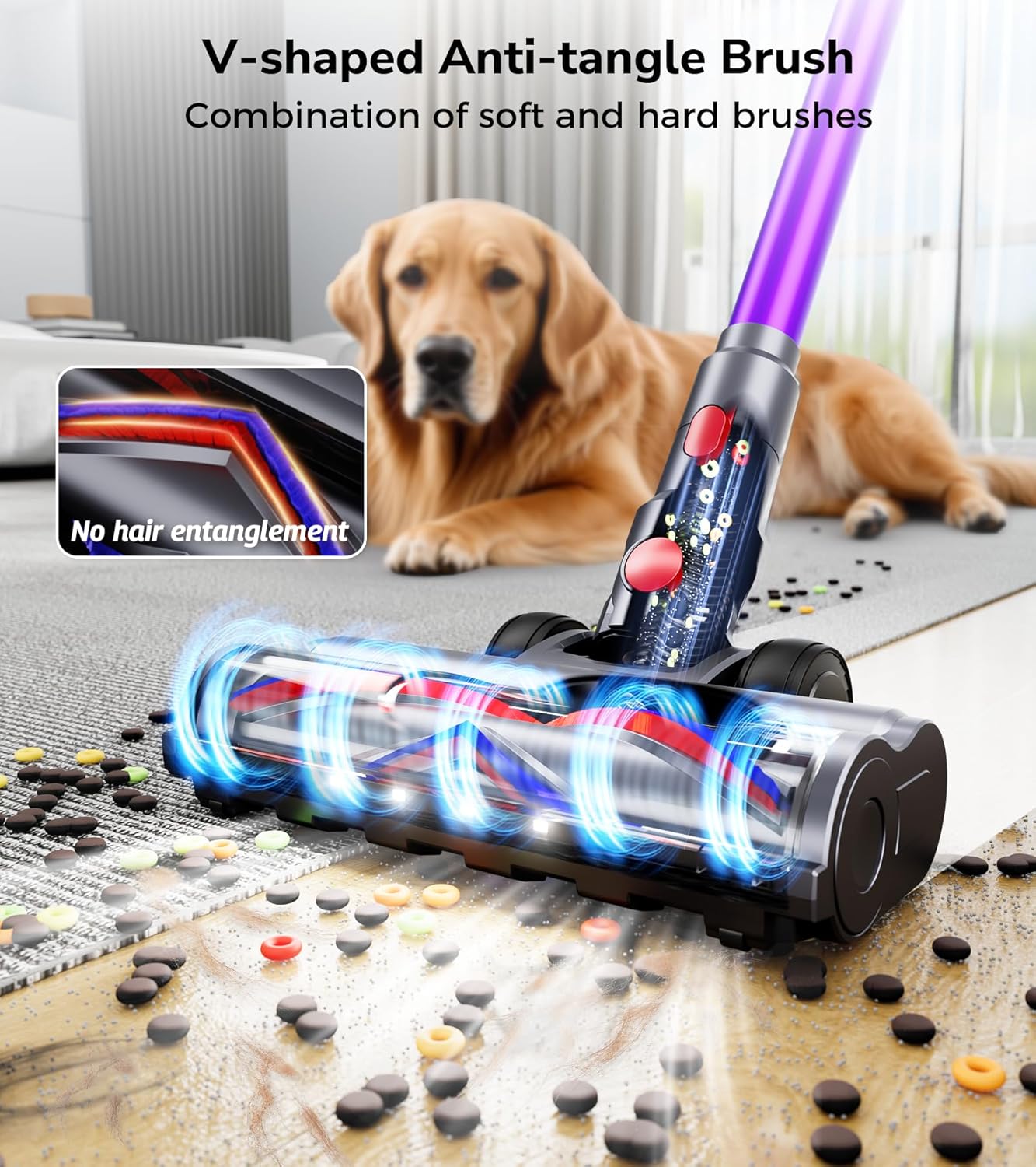 Cordless Vacuum Cleaner, 600W 50Kpa 70 Mins Vacuum Cleaners for Home, Self-Standing Stick Vacuum with Touch Screen, Wall Dock, Anti-Tangle Rechargeable Vacuum for Pet Hair Carpet Hardwood Floor