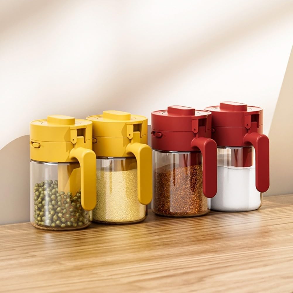 Quantitative Seasoning Container With Airtight Seal And Forward Handle, For Household Kitchen Storage Of Spices, Tea, Coffee Beans, And Seasoning Blends(Cream)