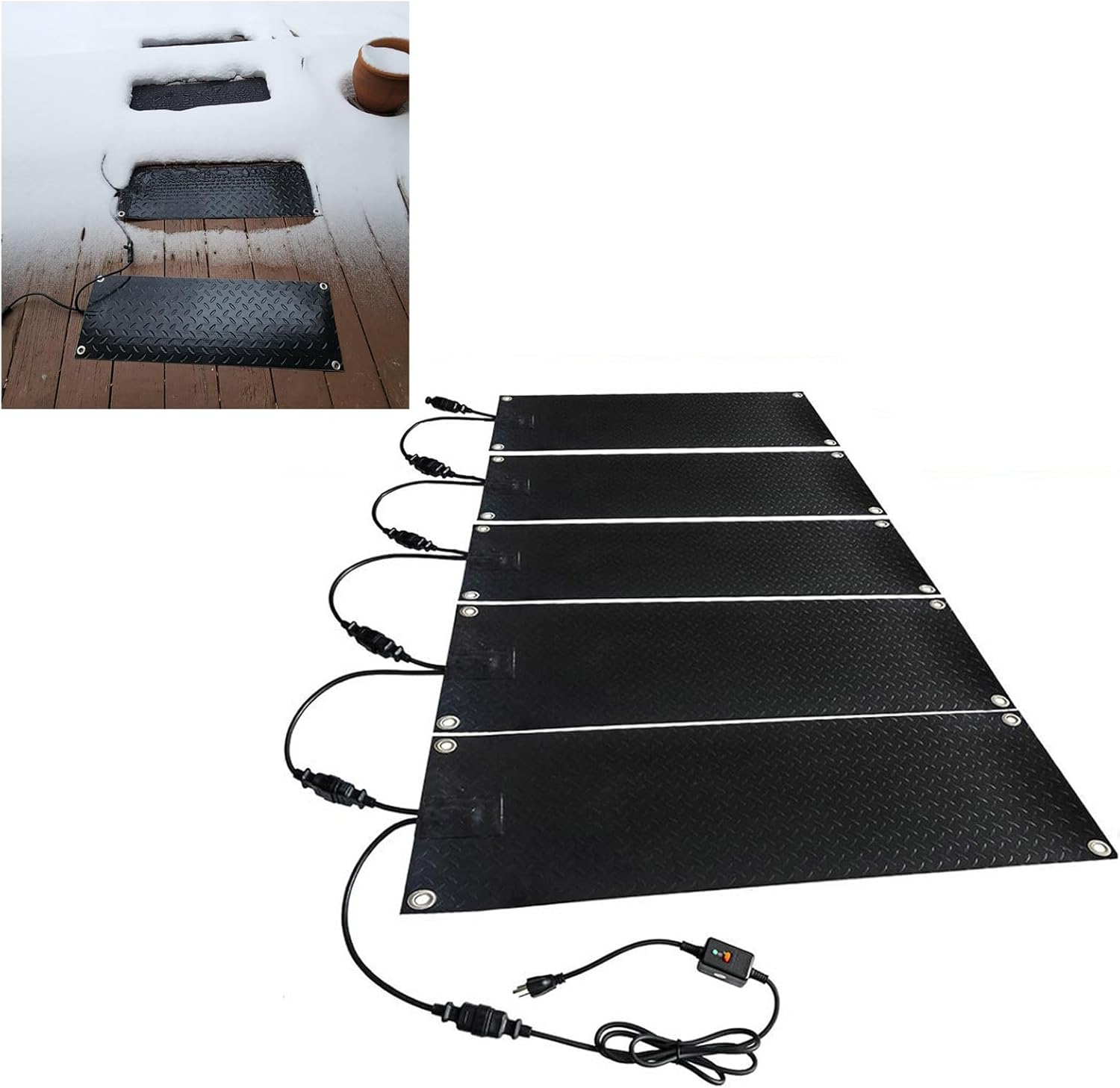 Heated Snow Ice Melting Mats, Winter No-Slip Rubber Heat Track Snow Melting Mats for Stairs Steps Driveway Walkway Decks Sidewalks,Heated Outdoor Mats for Winter Entrances,10x48'',5 Pcs