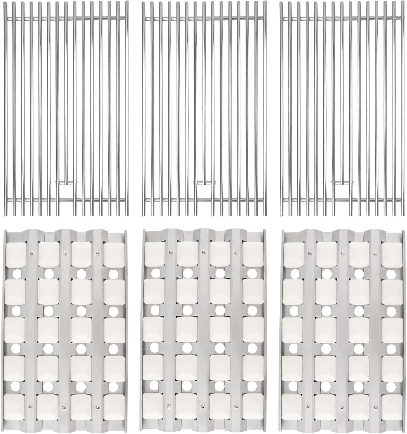 Briquette Trays and Grill Grates Replacement Parts for Delta Heat 32 Inch Gas Grill, 3 Pack S23218-32Y Briquette Tray with 3 Pack 304 Stainless Steel Cooking Grate for Delta Heat DHBQ32