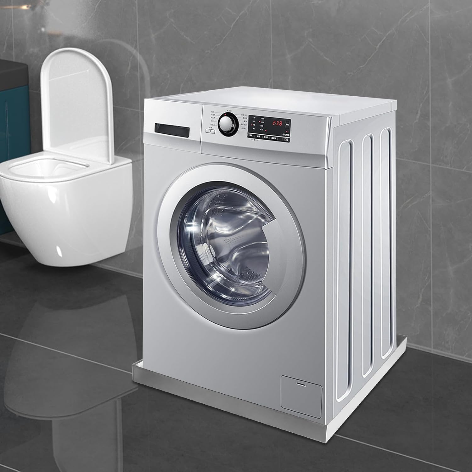 28 X 30 X 2.5 Inch Washing Machine Drain Pan with Hole, 304 Stainless Steel Under Washer Machine Drip Pan with Hose Adapter, Drain Pan for Washer Dishwasher HVAC Dryer Water Heater