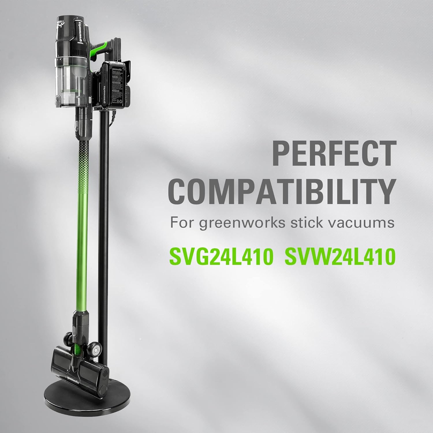 Greenworks Stick Vacuum Foldable Stand for Charger (Black), Works with Greenworks 24V Stick Vacuums (SVW24L411, SVG24L411, ‎SVW24L410, ‎SVG24L410)