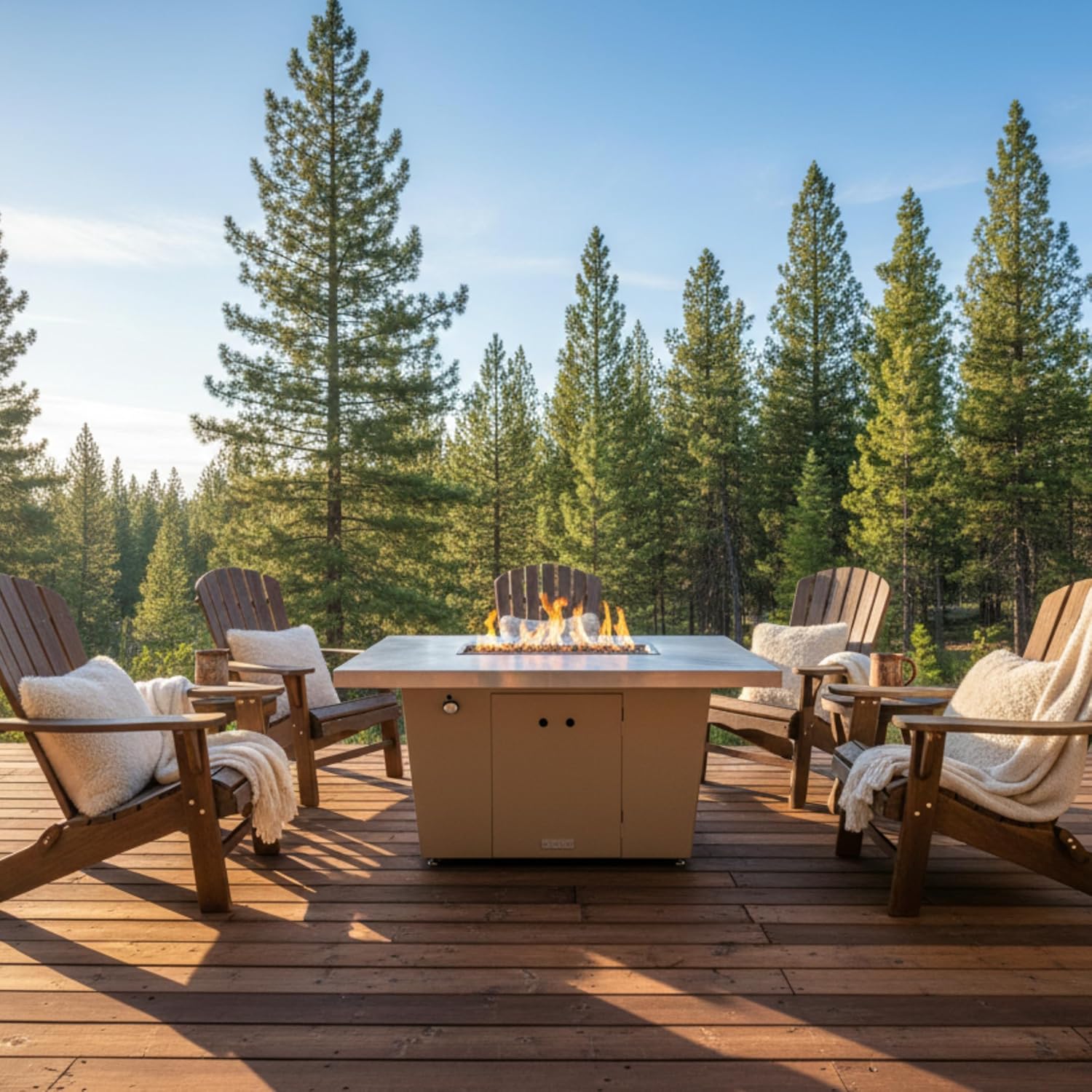 COOKE Palisades Rectangular Fire Pit Table - 52x36 - Chat Height - Propane - Brushed Aluminum Top with 3cm Edge - Grey Texture Powdercoat Base