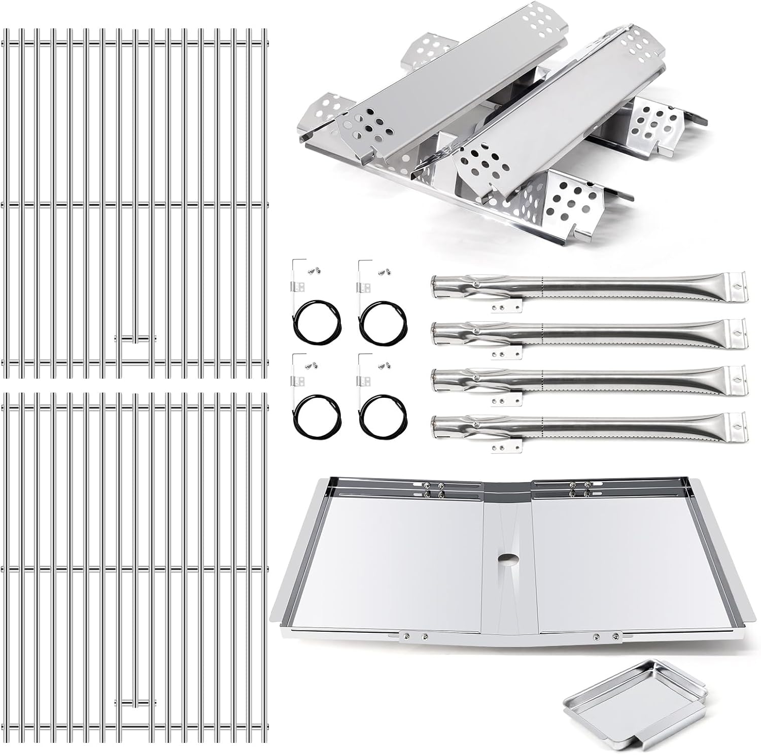 Adviace Grill Replacement Parts for Nexgrill 720-0830H 720-0783E 720-0783EH, Drip Pan Grease Tray & Grill Grates & Heat Plates, Burner Tubes & Igniter for Home Depot Nexgrill 4 Burner 720-0830H