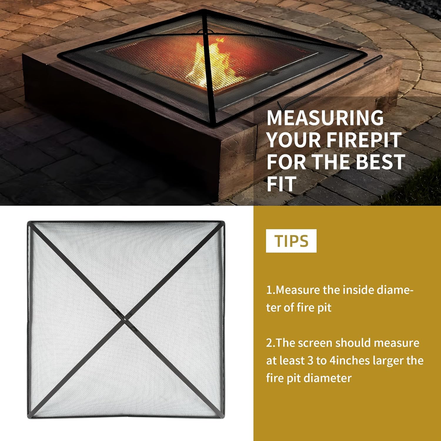 WeCooper Heavy Duty Fire Pit Spark Screen Cover,36in Steel Mesh Square Fire Pit Screen, FirePit Ember Guard with FirePit Poker