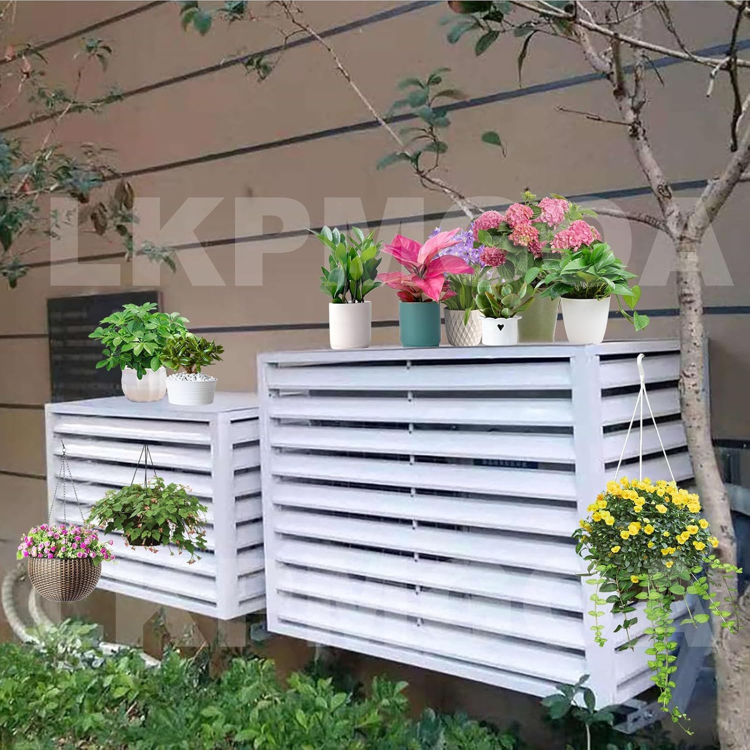 Aluminum Air Conditioner Fence with Top Cover, Outdoor Air Conditioner Fence, Theft Prevention, Noise Reduction(Gray,110cm)