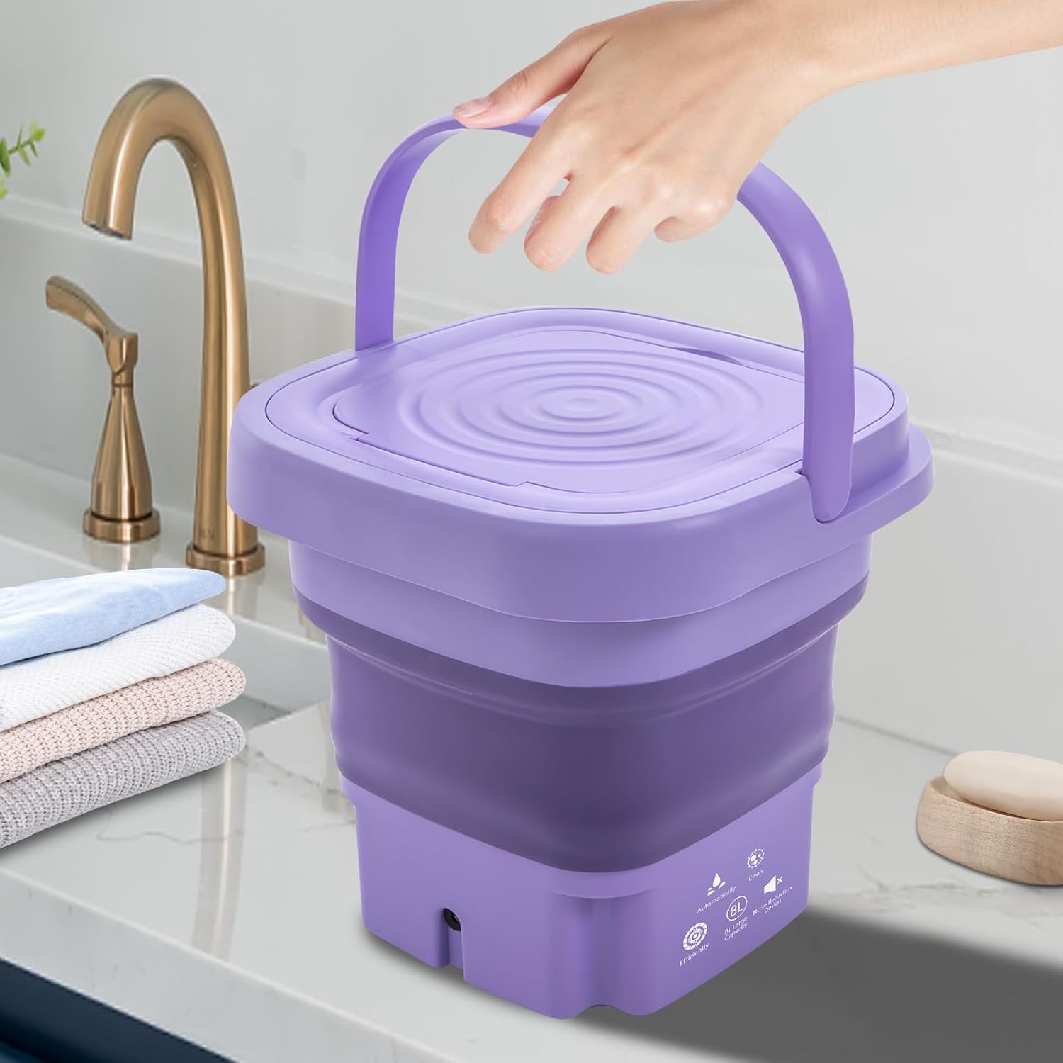 Portable Mini Washing Machine, Foldable Washer with Drainage Basket - 2.11 Gal Capacity, 3 Cleaning Programs (10/15/2 Min), for Travelers, Dorm Dwellers, Apartment Residents & Camping Enthusiasts