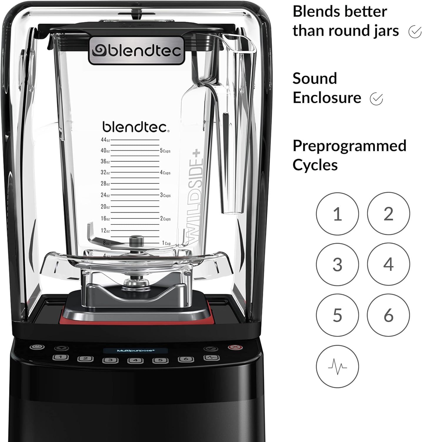 Blendtec Stealth 885 Commercial Blender, WildSide+ Jar, Blendtec Stealth Sound Enclosure, Strongest Commercial-Grade Power, Self-Cleaning, 42 Pre-programmed Cycles, Black