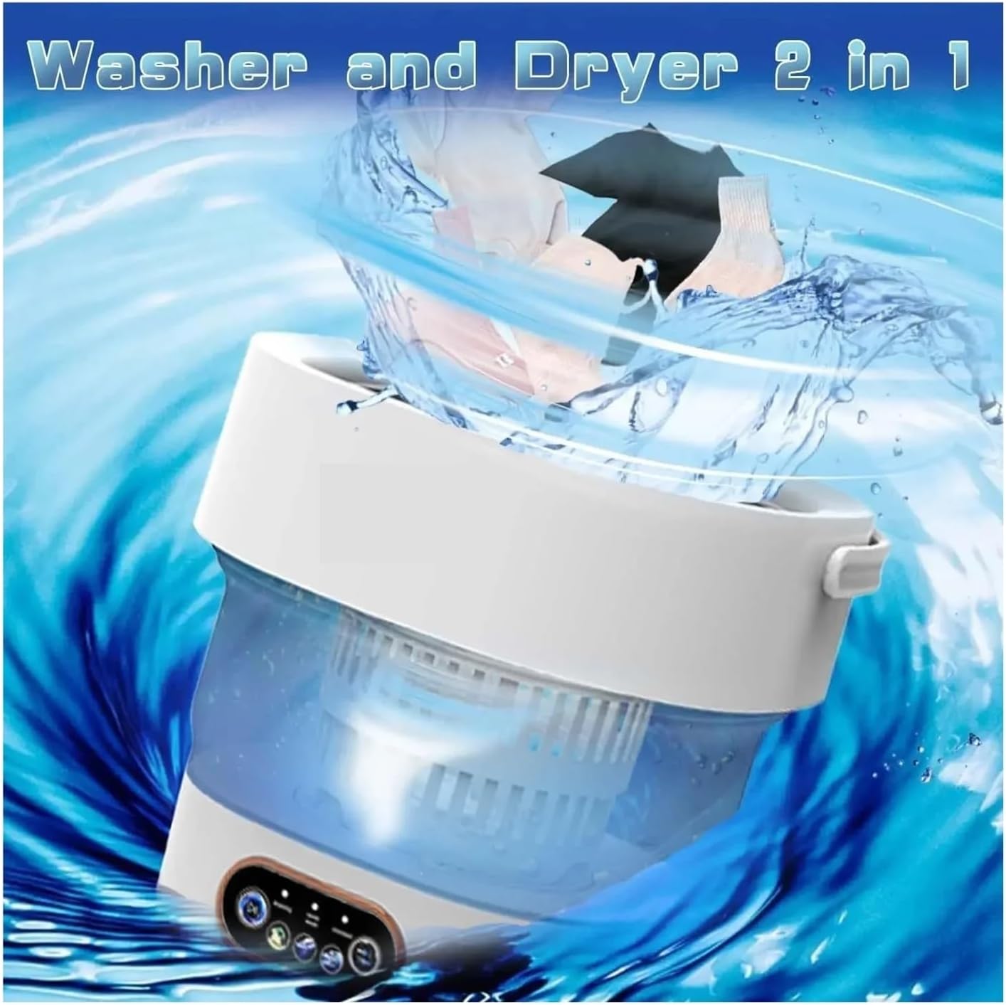 Portable Small Washing Dryer Machine Collapsible Washer with Spin Apartment Travel Socks Underwear Panties Washing Machine,for Travel,Camping, RV & Dorms(Khaki)