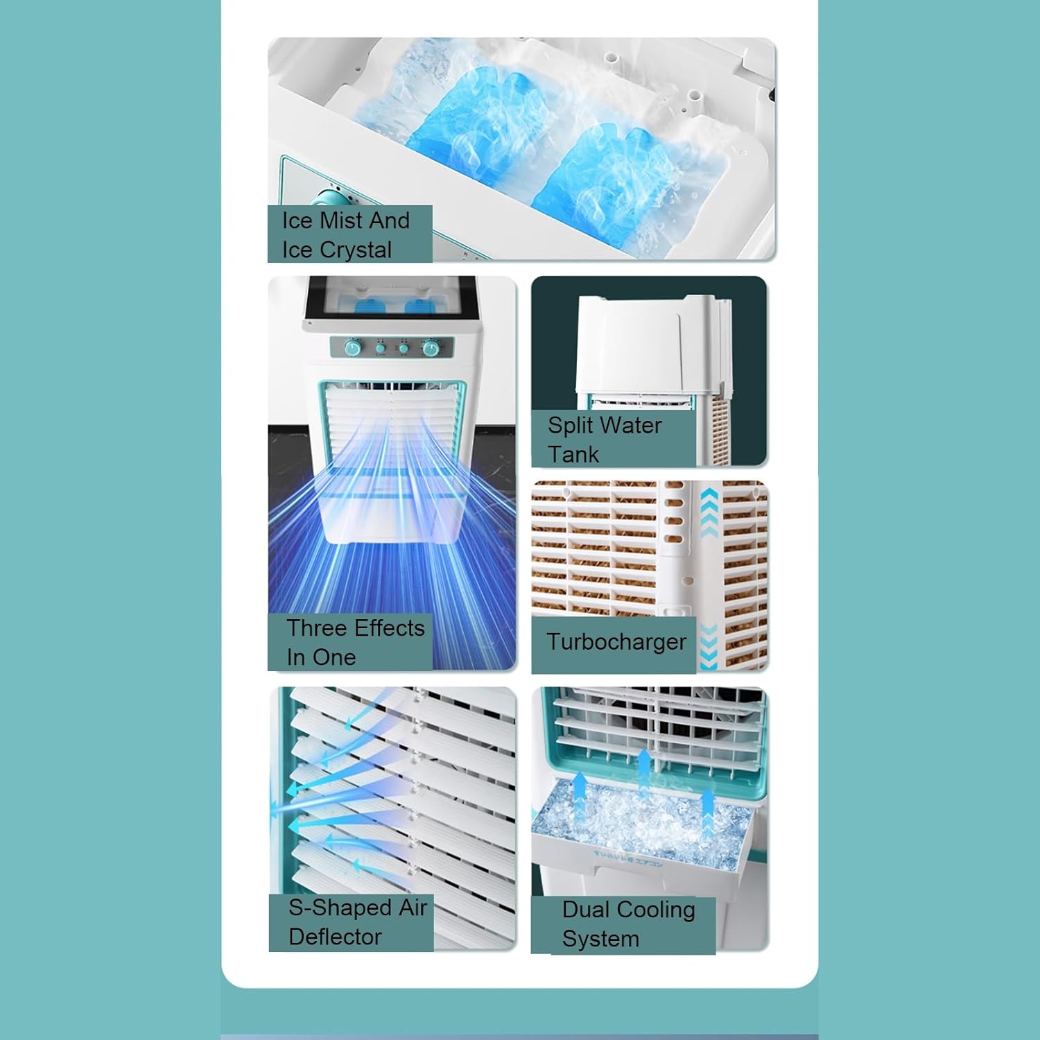 Portable Air Conditioners, Evaporative Air Cooler with 3 Speeds, Fast Cooling Windowless Portable Evaporative Coolers for Home Use(Gray)