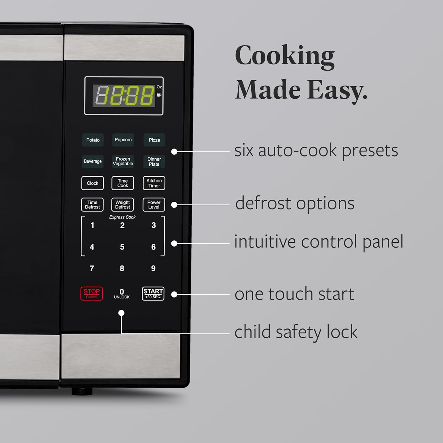 Farberware 1.3 Cu. Ft. Countertop Microwave Oven – 1000 Watts Power, Auto Cook Settings, Defrost, Easy Clean and Child Safety Lock - Stainless