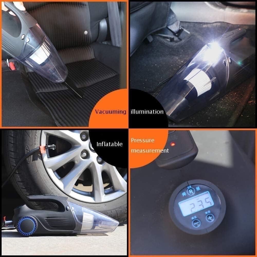 4 in 1 Vacuum Cleaner,Small Handheld Vacuum Cordless USB Rechargeable, Easy to Clean Small Spaces, Tire Inflator + Tire Pressure Gauge + HEPA Filtration Energy-Saving and Silent
