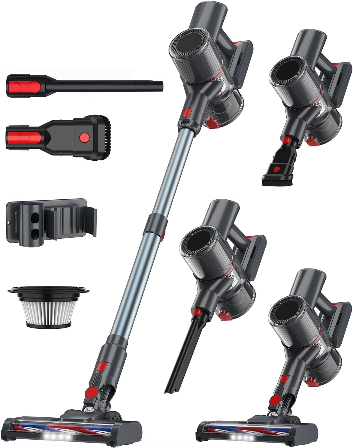 GGV Cordless Vacuum Cleaner, 300W 45KPA Suction Power, 60 Min Runtime, Self-Standing Stick Vacuum with Wall Mount Charging, 3 Modes for Pet Hair, Carpet & Floor