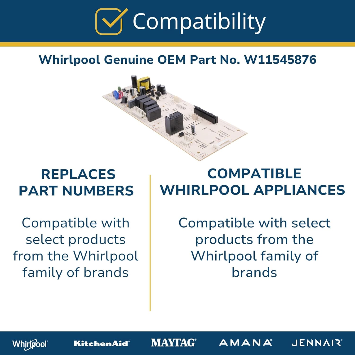 Whirlpool W11545876 OEM Microwave User Interface Control Board, Multicolor