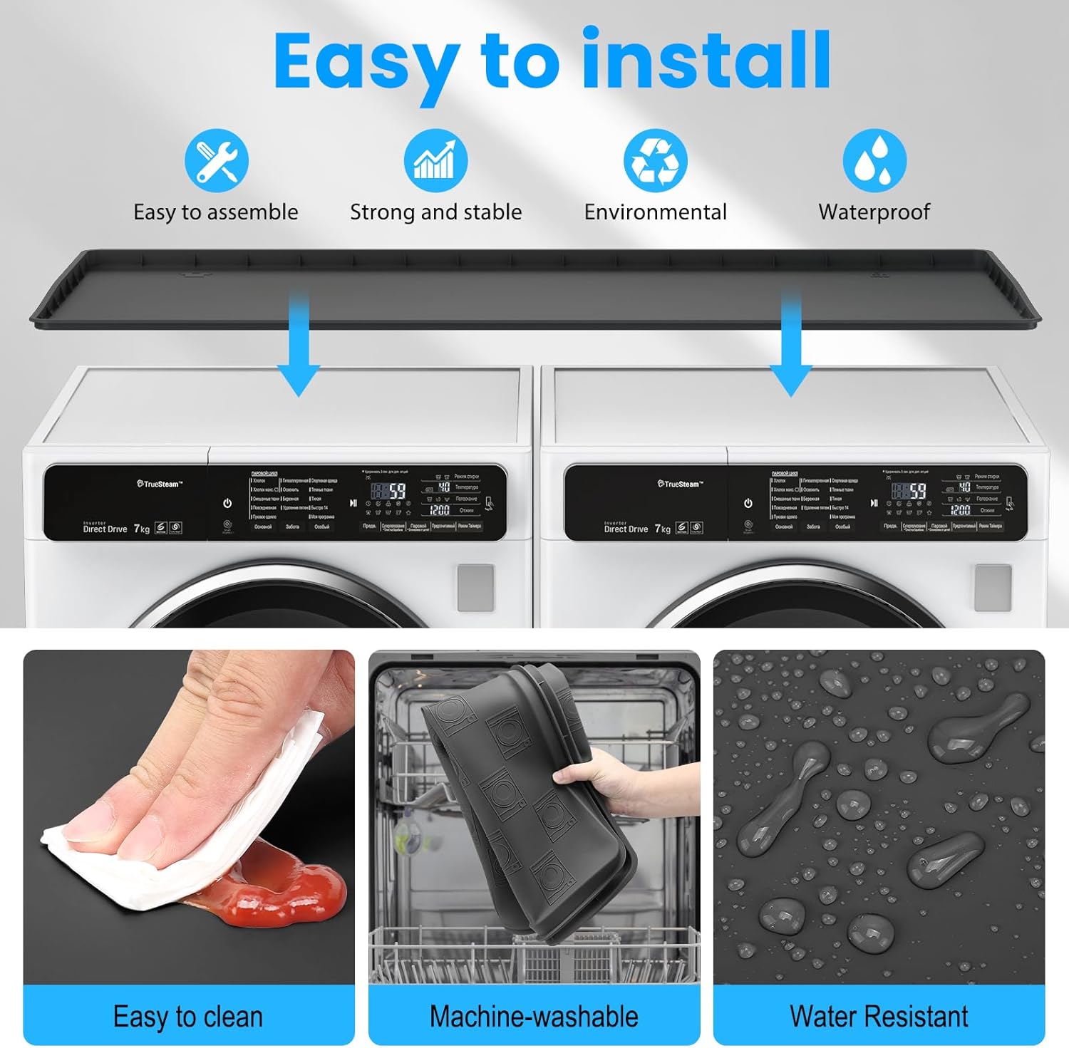 Washer dryer countertop - Large 54 x 26.8in washer and dryer covers ，Non-slip Waterproof Washing Machine Cover Protector Top Load，washer and dryer covers for the top for Laundry & Kitchen（Black）