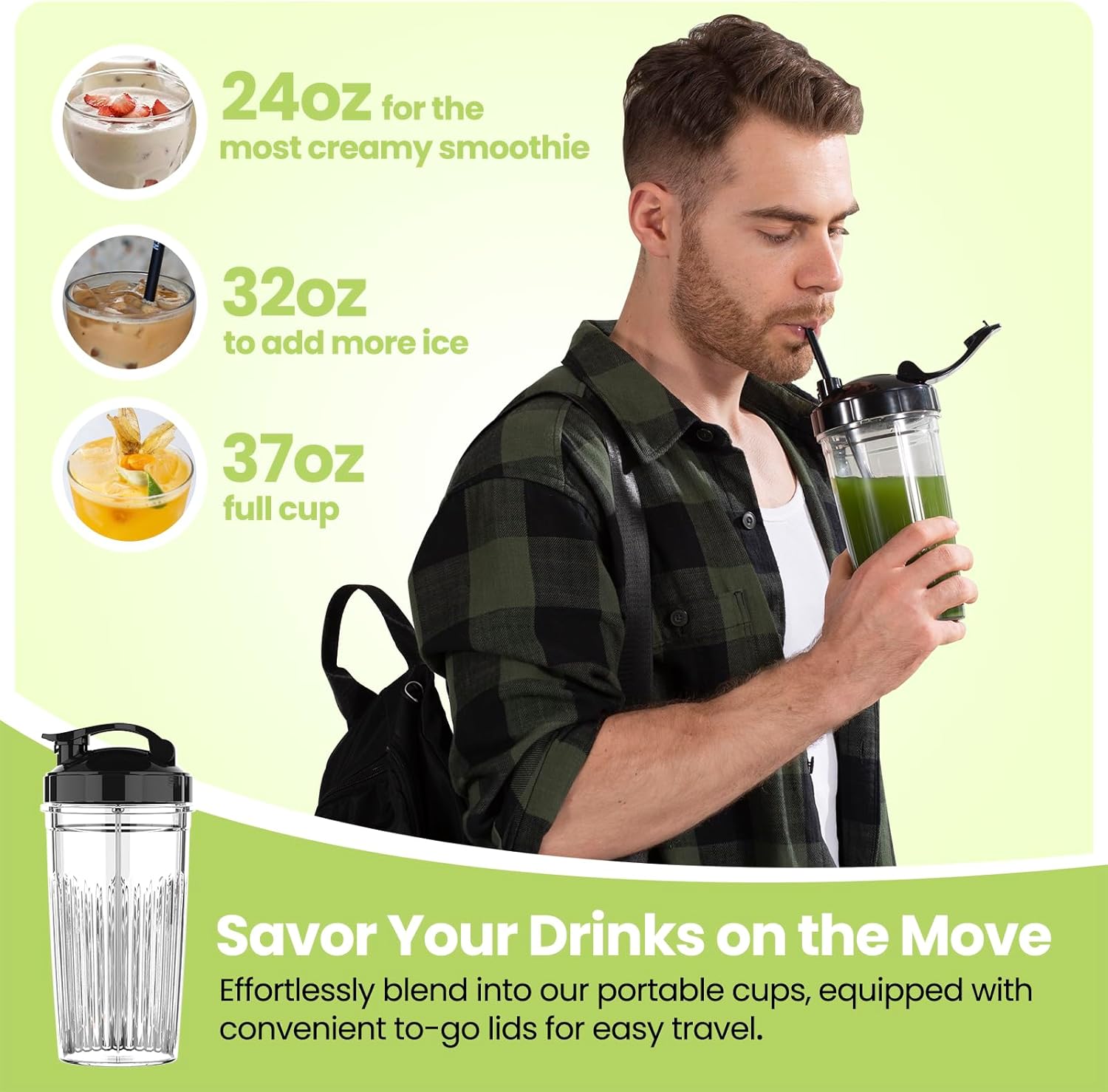 iCucina 1000W Smoothie Blender Family Bundle - Make 4 Drinks at Once & Enjoy Together!